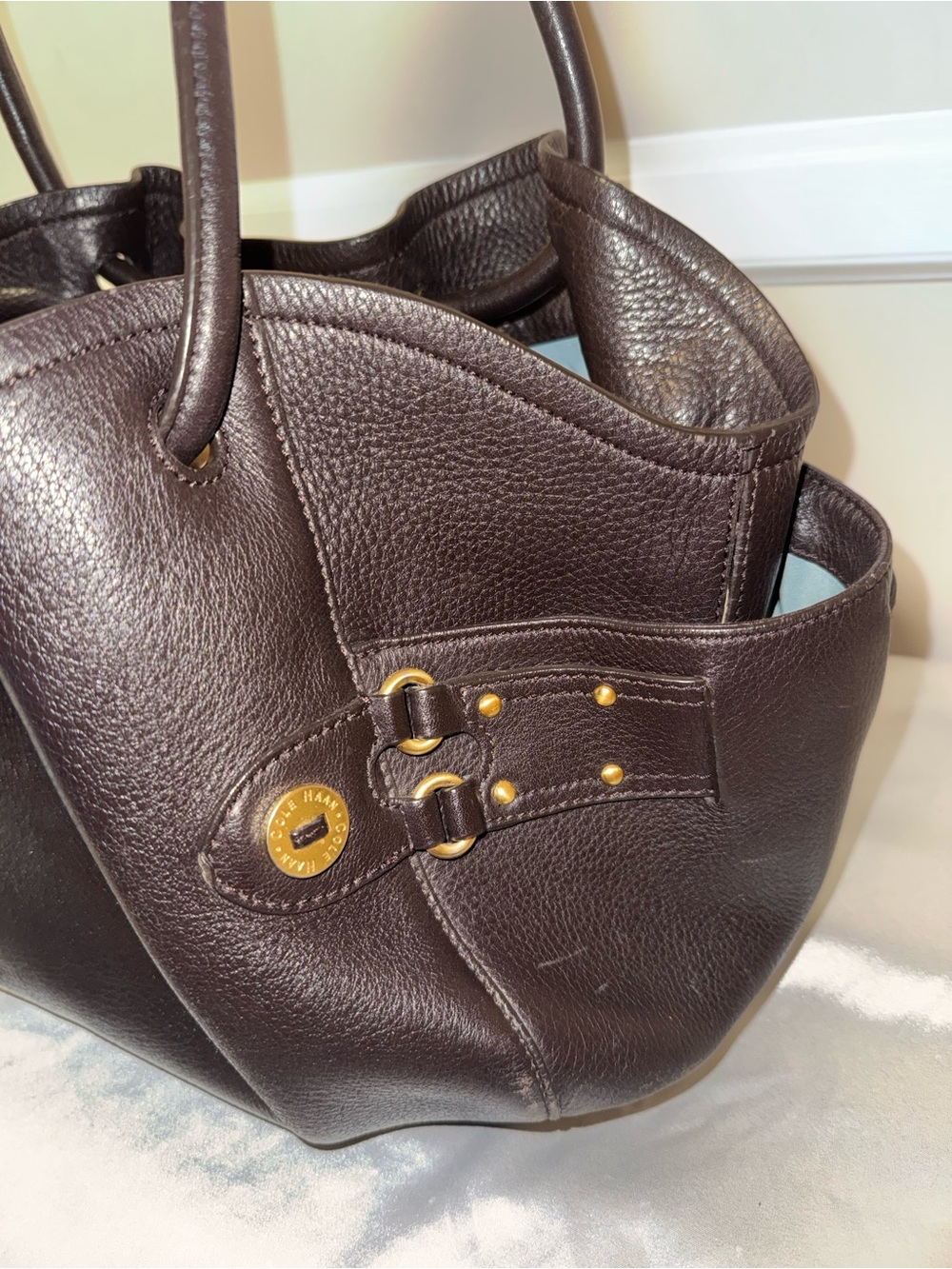 Cole Haan Classic Dark Brown Leather Tote Shoulder Bag - Picture 6 of 9